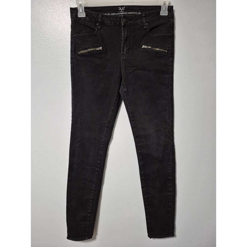 19v69 Italia Versace Black Denim Jeans Women's 29/8 Skinny Leg Zip Front accents
